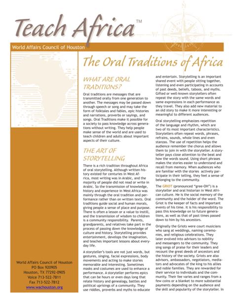 The Oral Traditions Of Africa