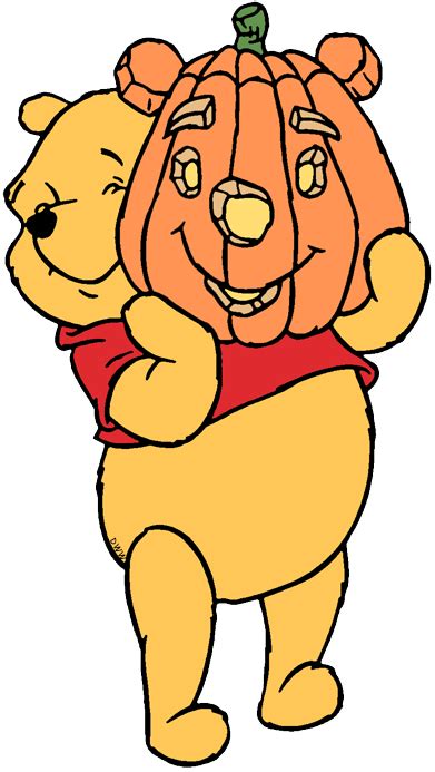 Clip Art Of Winnie The Pooh Holding A Jack O Lantern On Halloween