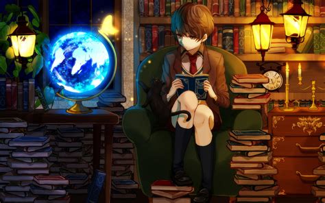Boy Anime Character Reading Book Hd Wallpaper Wallpaper Flare