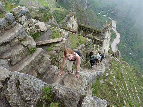 Climbing The Stairs On Huayna Picchu Huayna Picchu Machu Picchu