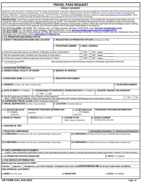 Dd Form 3193 Travel Pass Request Dd Forms
