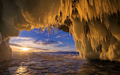 Russia Lake Winter Sunrises And Sunsets Baikal Ice Nature