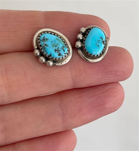 Navajo Turquoise Stud Earrings Sterling Silver Vintage Native American