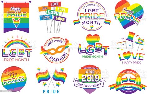 Set Of Gay Pride Or Lgbt Pride Month Of June Label Designs Immagini