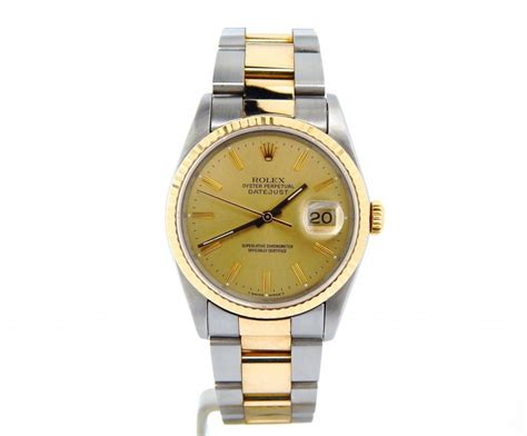 Mens Rolex Two Tone Yellow Gold Stainless Steel Datejust Champagne