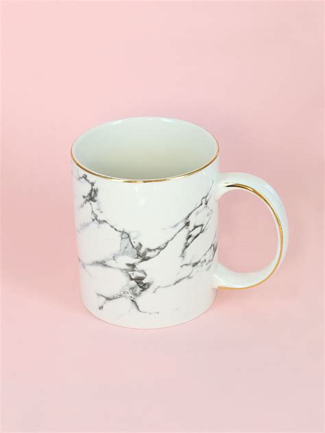Marble Effect Coffee Mugs In White Finish Etsy