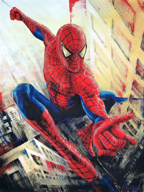 Custom Spider Man Portrait Hand Painted Acrylic Oil Etsy Uk