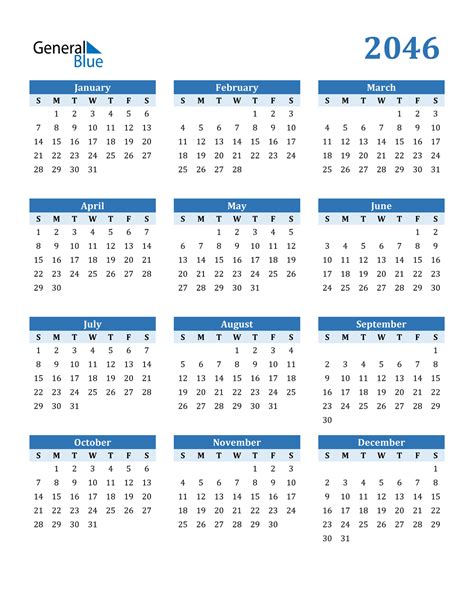 2046 Calendar Pdf Word Excel
