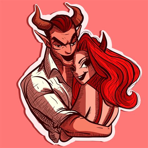 Digital Art Of Two Demons Hugging And Holding Each Other Vector Of A