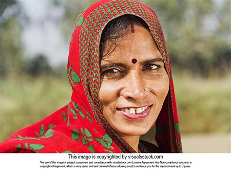 Close Up Face Indian Rural Woman Wearing Traditional Saree Veil Outdoors