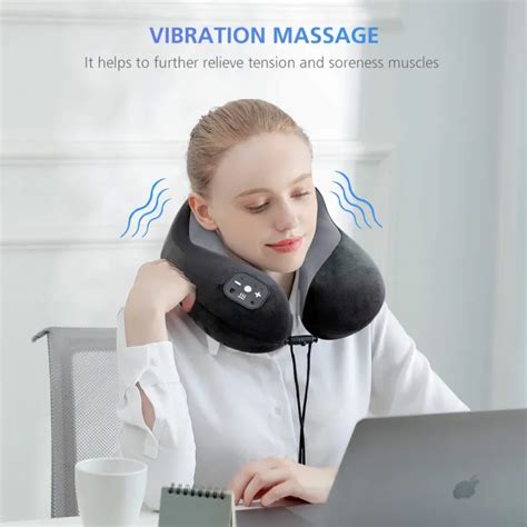 Comfier Neck Massager Travel Pillow Heat Memory Foam 3 Modes 6 Levels Vibration Cordless Support