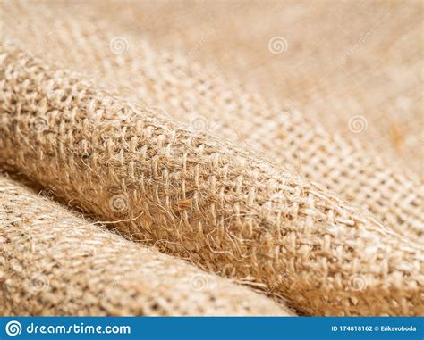 Brown Crumpled Burlap Textile Abstract Background Close Up View