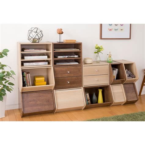Iris Tachi Modular Light Brown Wood Storage Organizer Box With