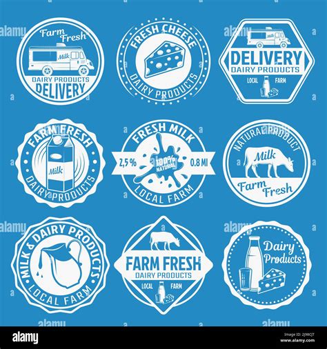 Milk Monochrome Emblems Set With Cow Packaging Delivery Of Dairy