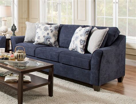 Simmons Upholstery Prelude Navy Sofa With Soft Flare And Welted Arms