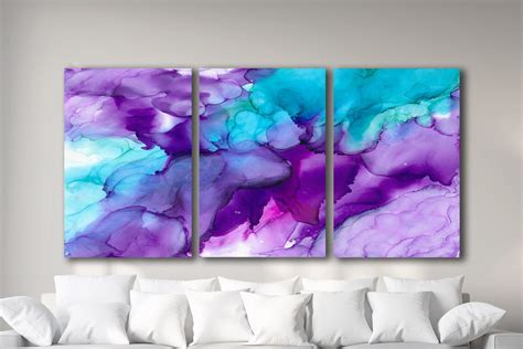 Watercolor Abstract Art Triptych Set Of 3 Purple Art Prints Etsy