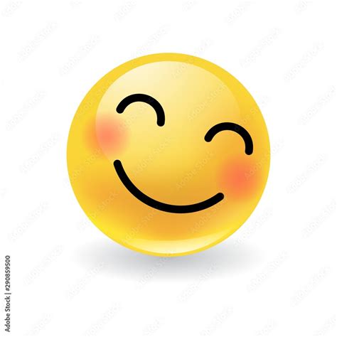 Cute Happy Yellow Round Emoticon With A Beaming Smile Blushing In