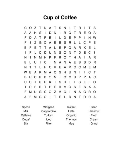 Cup Of Coffee Word Search