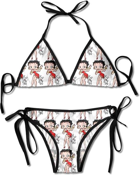 Betty Boop With Puppy Womens Summer Swimwear Triangle Bikinis Halter