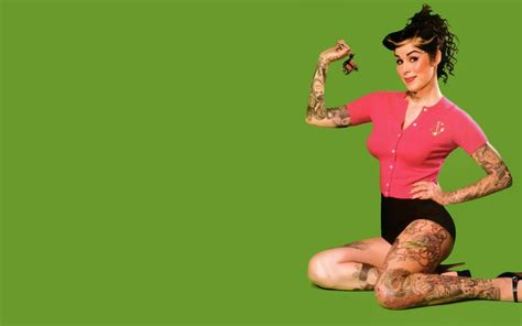 Tattoos Women Pinup Kat Von D Green Background 1920x1200