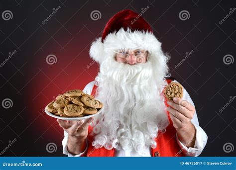 Santa With Plate Of Cookies Stock Image Image Of Vest Plate 46726017
