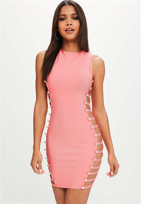 Pink Cut Out Side Lace Up Dress | Missguided Australia