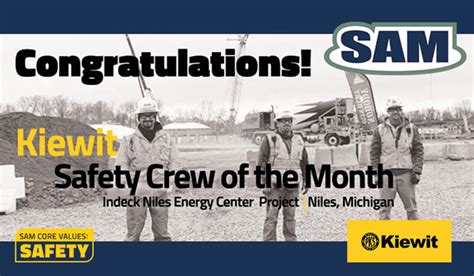 Sam Awarded Kiewit Safety Crew Of The Month In Niles