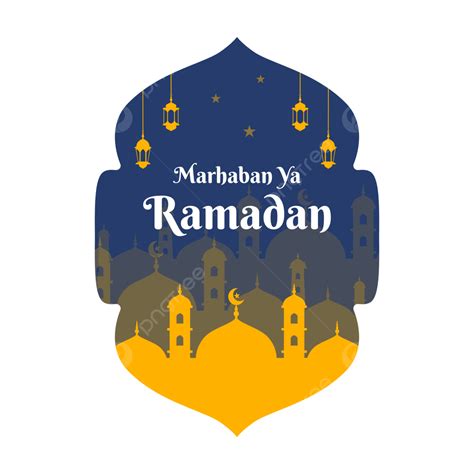 Marhaban Ya Ramadan Greeting With Mosque And Lantern Vector Marhaban