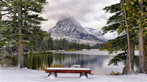 Bench By The Lake In The Winter Windows 10 Hd Wallpapers
