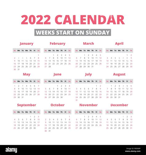 Calendar 2021 2022 Week Starts From Sunday Business Template Riset