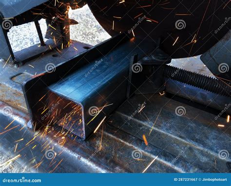 Cutting Metal Machine Steel Cutting Tool Blurred Background Stock