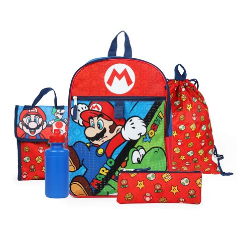 Boys Super Mario Backpack Back To School 5 Piece Essentials Set