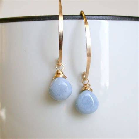 Blue Opal Earrings Gold Opal Earrings Opal Gemstone Earrings