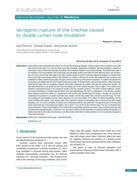 Pdf Iatrogenic Rupture Of The Trachea Caused By Double Lumen Tube