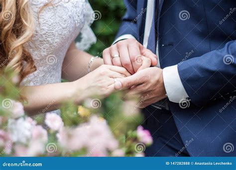 Wedding Couple Holding Hands Happy Groom And Bride Concept Of Love