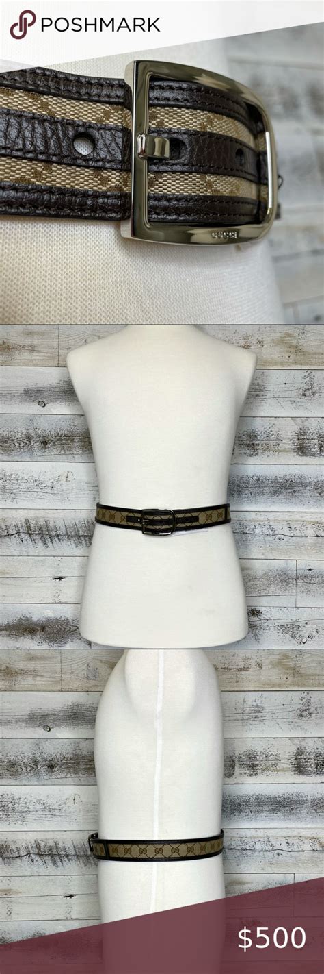 Gucci Brown Web Gg Logo Leather Belt 449716 115 46 Canvas Leather