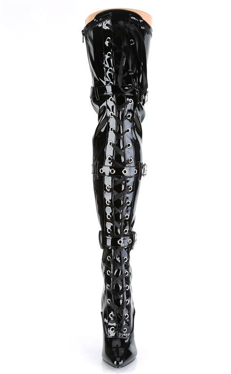 Seduce 3028 Black Patent Thigh High Boots