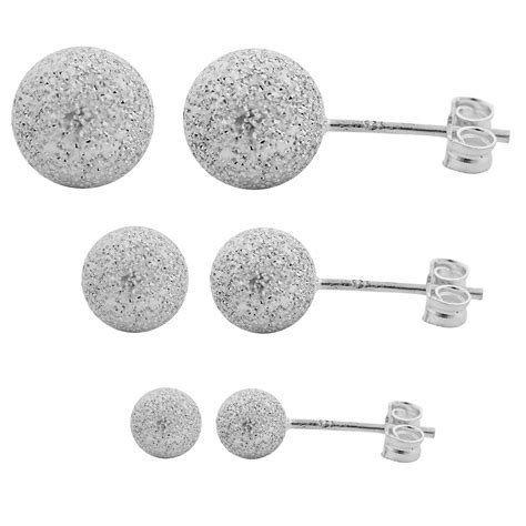 SE318 Sterling Silver Frosted Ball Stud Earrings W J Sutton