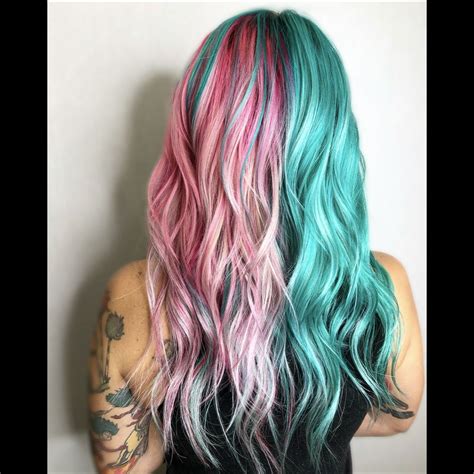Pink And Teal Hair Fun Hair Color Half And Half Hair Color In 2023 Half And Half Hair