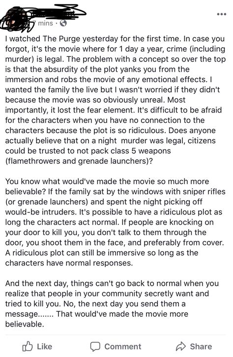 Long Rant About How The Premise Of The Purge Is Unrealistic R