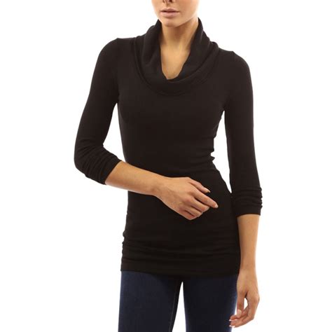 Womens Cowl Neck Long Sleeve Bodycon Slim Stretchy Pullover Tops T Shirts Blouse Ebay