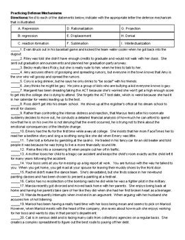 Start studying defense mechanisms worksheet (answers). Psychology Defense Mechanisms practice by Psychology Made ...