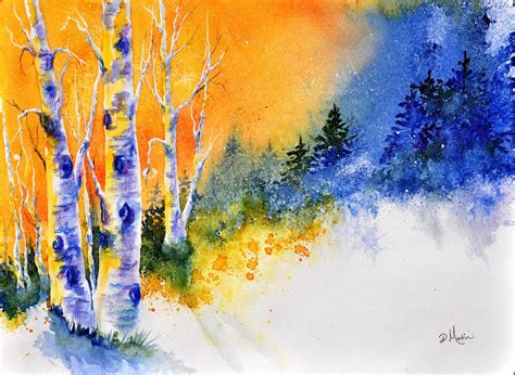 Watercolor Landscape Painting Winter Morning By International