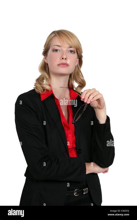 Stern Blond Woman Stock Photo Alamy