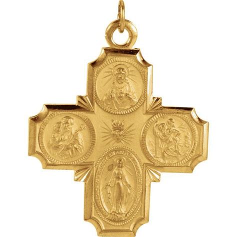 14k yellow gold four way cross pendant 1 25 x 1 25 sacred heart of jesus medal a miraculous