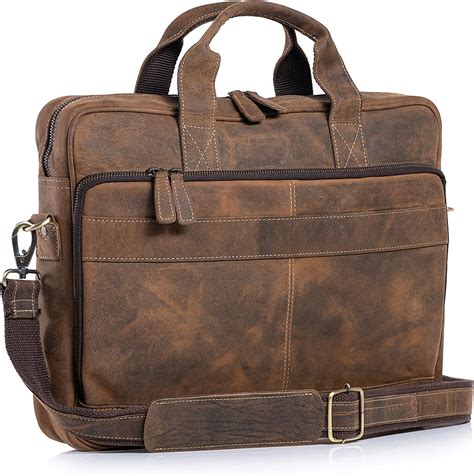 Komalc 16 Inch Leather Briefcases Laptop Messenger Bags For Men And