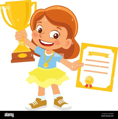 girl with gold winner cup stock vector image and art alamy