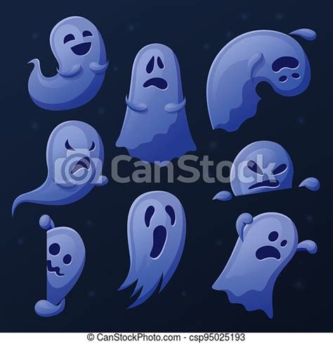 Cartoon Cute Ghost Funny Ghosts Collection Spooked Halloween Symbols