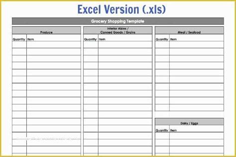 Free Grocery List Template Excel Of Grocery Shopping Template My