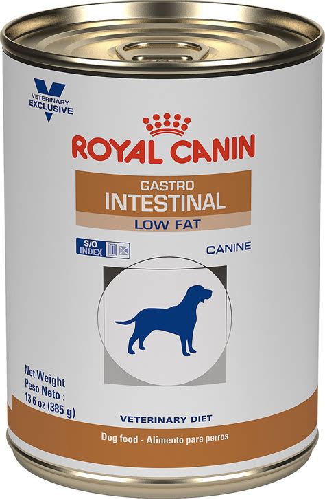 For dogs who are allergic to beef or chicken. Royal Canin Veterinary Diet Gastrointestinal Low Fat Canned Dog Food, 13.6-oz can, case of 24 ...